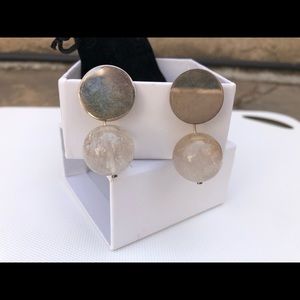 Modern Weaving Short-Drop Earrings in Silver & Quartz